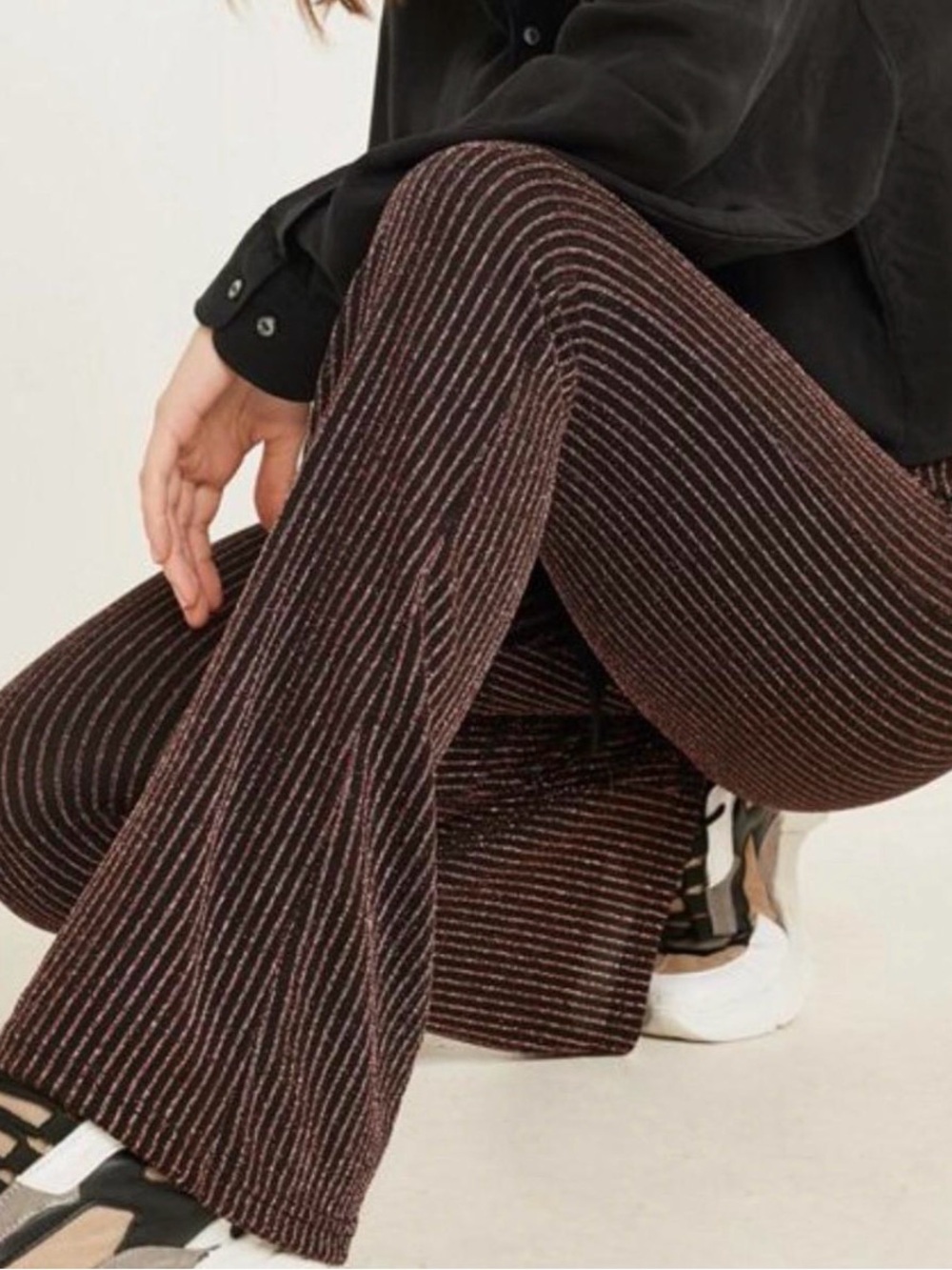 Women's Ribbed Wide-Leg Pants in Black and brown